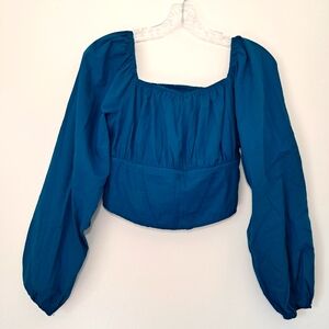 Japna Teal Blue Smocked Crop Top